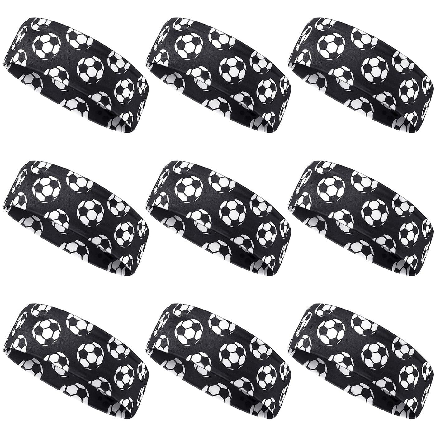 WILLBOND 9 Pieces Soccer Headbands for Girls Boys Elastic Headbands Adjustable Hair Accessories Soccer Team Gifts for Girls Teens Women Adults Black