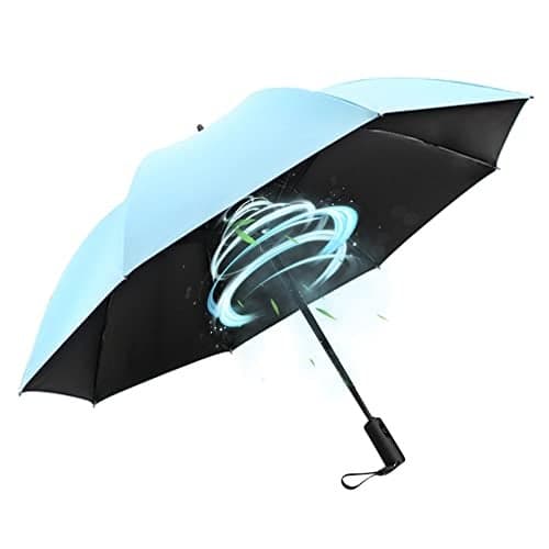 Portable Umbrella with Fan, UPF 50+ Sun and Rain Umbrellas Travel with Personal Cooling Fan, 2600mAh USB Rechargeable, Folding Compact Size Black, Pink, Blue Color for Hot Summer
