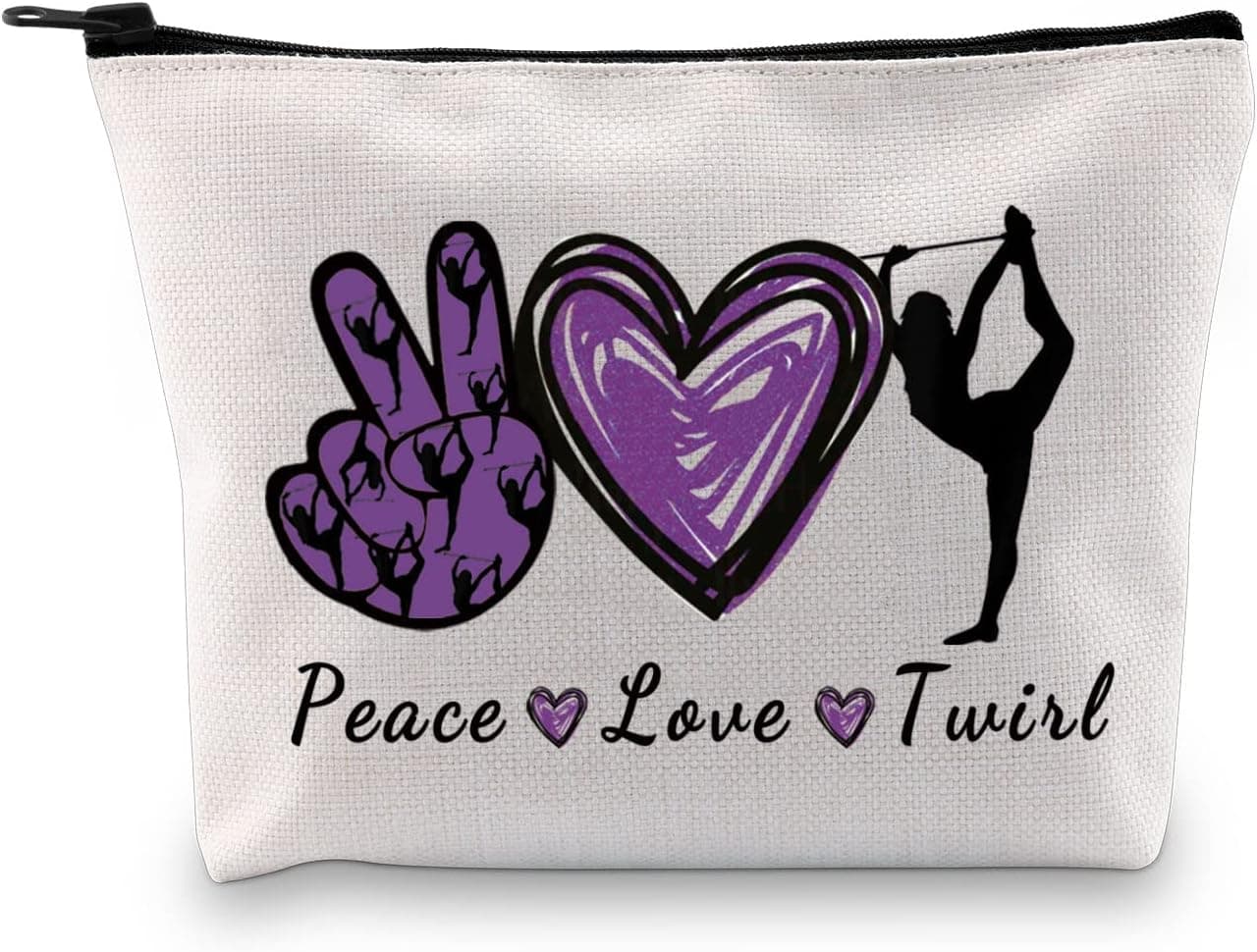 JXGZSO Baton Twirling Gift Peace Love Twirl Cosmetic Bag Baton Gifts For Women Baton Gymnast Makeup Bag Twirling Lover Gift