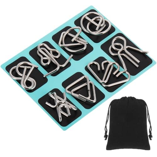 Yilloog Metal Wire Puzzle Set of 8 with Pouch Brain Teaser Puzzles IQ Test Ring Disentanglement Unlock Interlock Game Trick Metal for Party Favor ChallengeB Style
