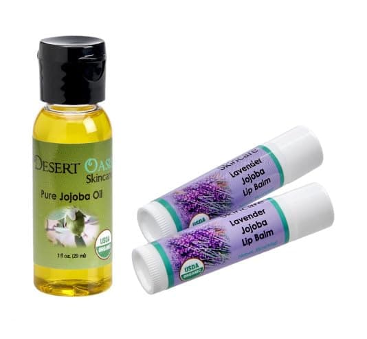 100 Pure Organic Jojoba Oil Travel Size 1 oz plus 2 Pack Organic Lavender Lip Balms with over 70 Jojoba Oil 100 Natural By Desert Oasis Skincare 1 fl oz29 ml