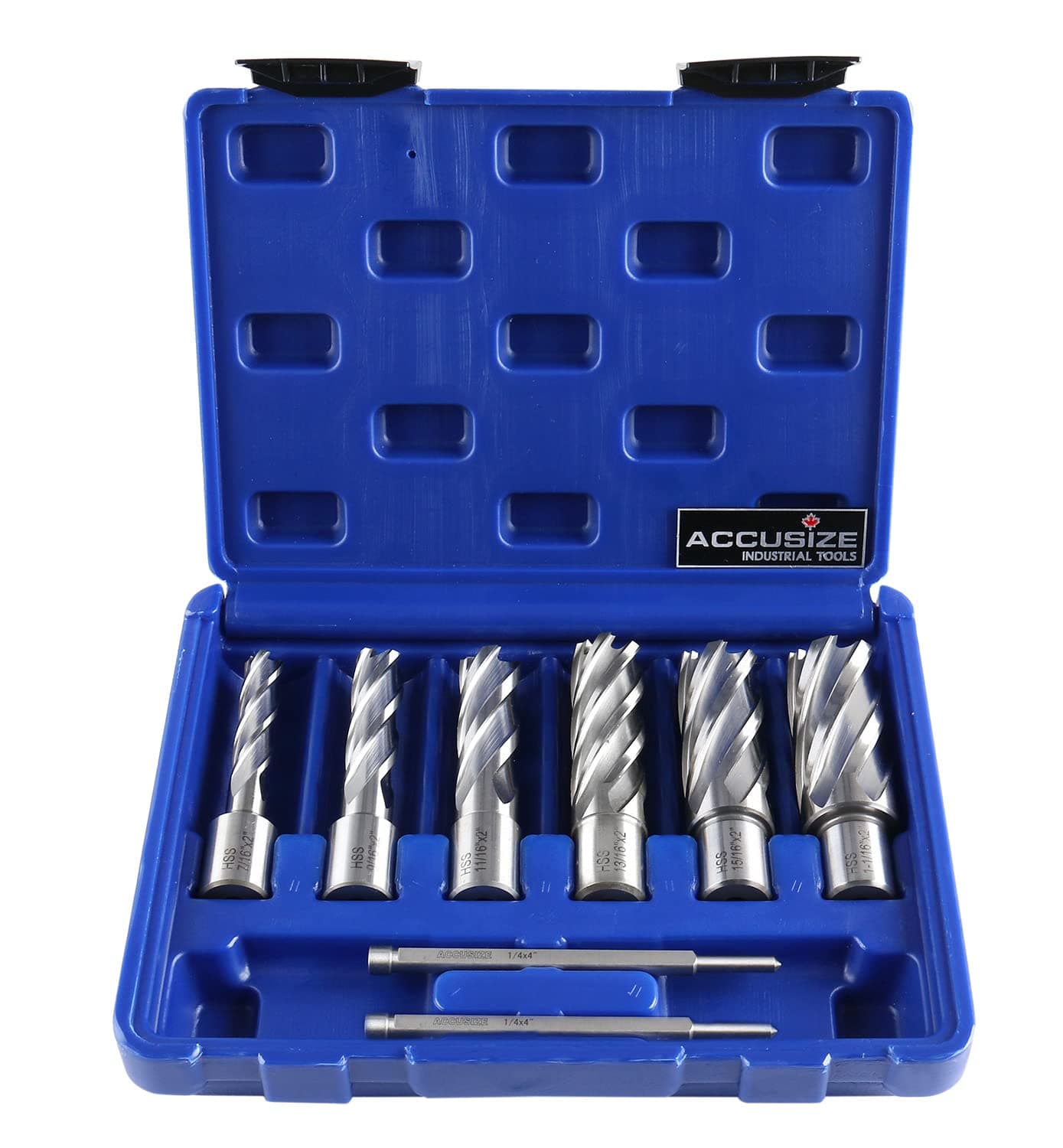 Accusize Industrial Tools HSS Annular Cutter Set 2 Cutting Depth 716 1116 Slugger Cutter 8 PcsSet HSS20000