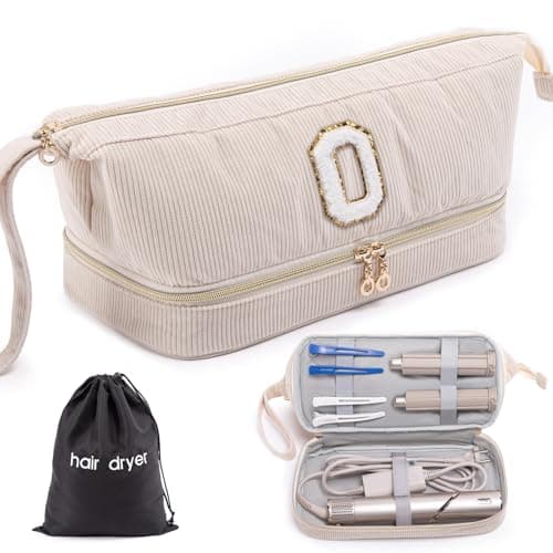 ELCUPA Initial Personalized Hair Dryer Case,Double-Layer Hair Tools Travel Carrying Case for Shark FlexStyle with Hair Dryer Bag- Hair Air Wrap Dryer Case Flat Curling Iron Travel Organizer Gift