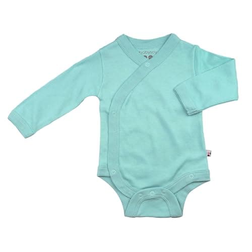 Babysoy Organic Long Sleeve Modern Solid Kimono Bodysuit/Onesie,Harbor,0-3 Months