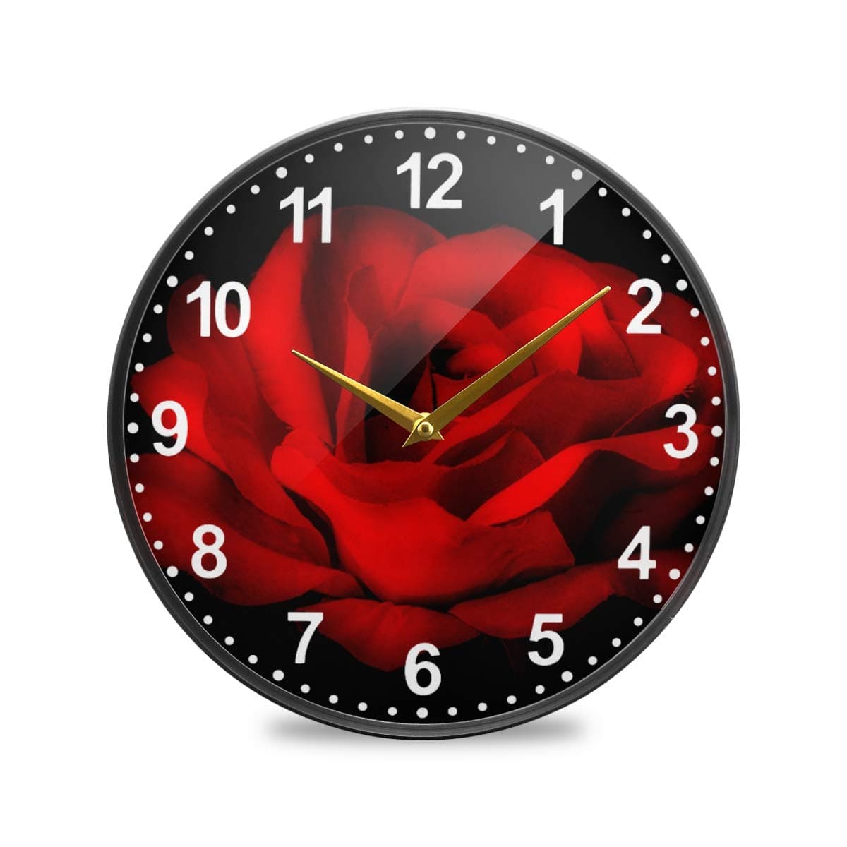 ALAZA Red Rose Flower Black Wall Clock Battery Operated Silent Non Ticking Clocks for Living Room Decor 12 Inch 95 Inch