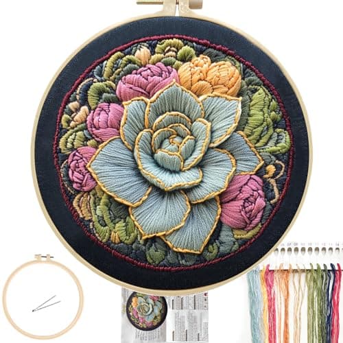 FONNUY Succulents Embroidery Kit for Beginners Stamped Embroidery Patterns Kits for Adults with Hoop Easy to Follow Color Thread Needlework 8 Hoop Green Hugs