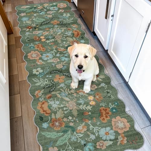 Washable 2x6 Runner Rug for Entryway Hallway Kitchen EasyClean Carpet with NonSlip Backing StainResistant Low Pile Floor Mat Perfect for HighTraffic Areas with Pets 2x6 FloralGreen