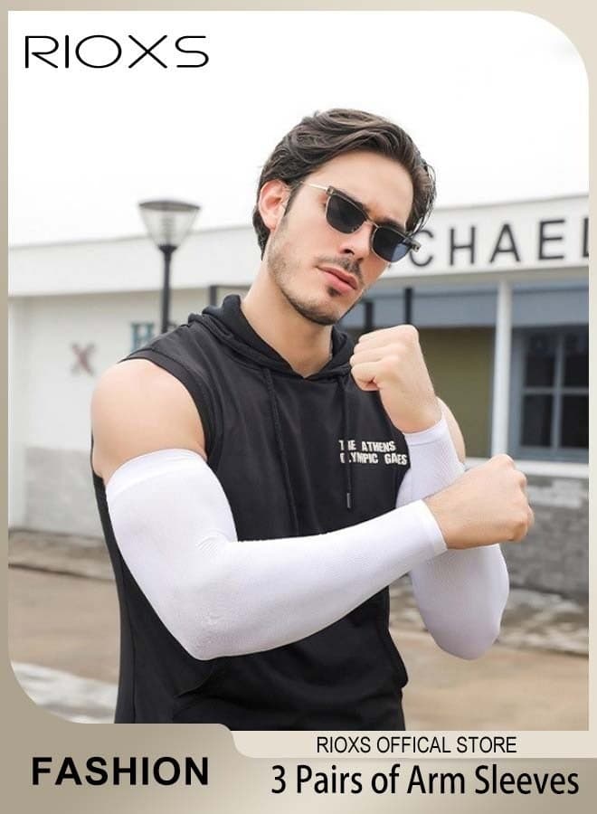 3 Pairs Summer Sunscreen Sleeve Cover Ice Silk UV Protection Arm Cover Cooling Compression Arm Cover for Mens and Womens Sports Gloves Arm Cover Sleeve