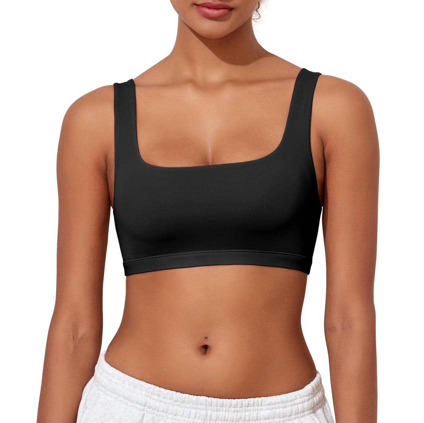 PrettyGuide Women Barely There Bra No Underwire No Padding Seamless Double Layer Scoop Bralette Comfort Everyday Bra Black L