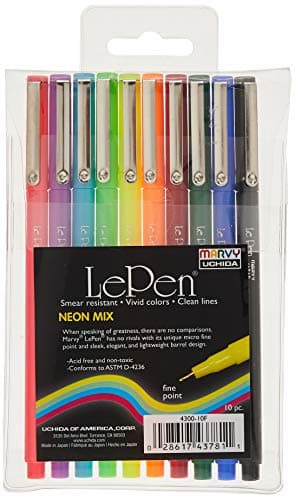 Uchida 430010F 10 Piece Le Neon Pen Mix Set Fluorescent Pink Fluorescent Blue