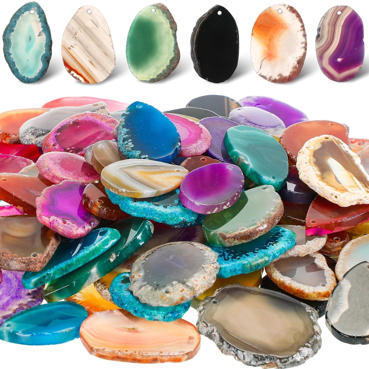 Nuenen 50 Pcs Agate Slice Crystals Bulk Polished Light Table Slices Irregular Healing Crystals Geode Stones Drilled Geode Slab Cards Natural Pendants for Jewelry Making DIYLarge