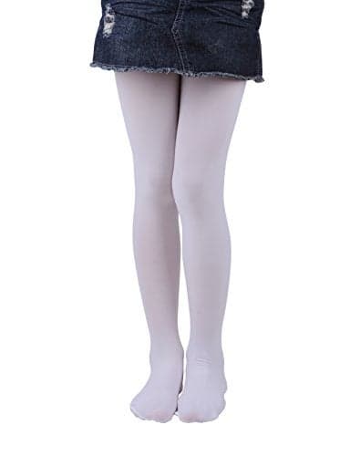 EVERSWE Girls Semi Opaque Footed Tights, Microfiber Tights (5-7, White)
