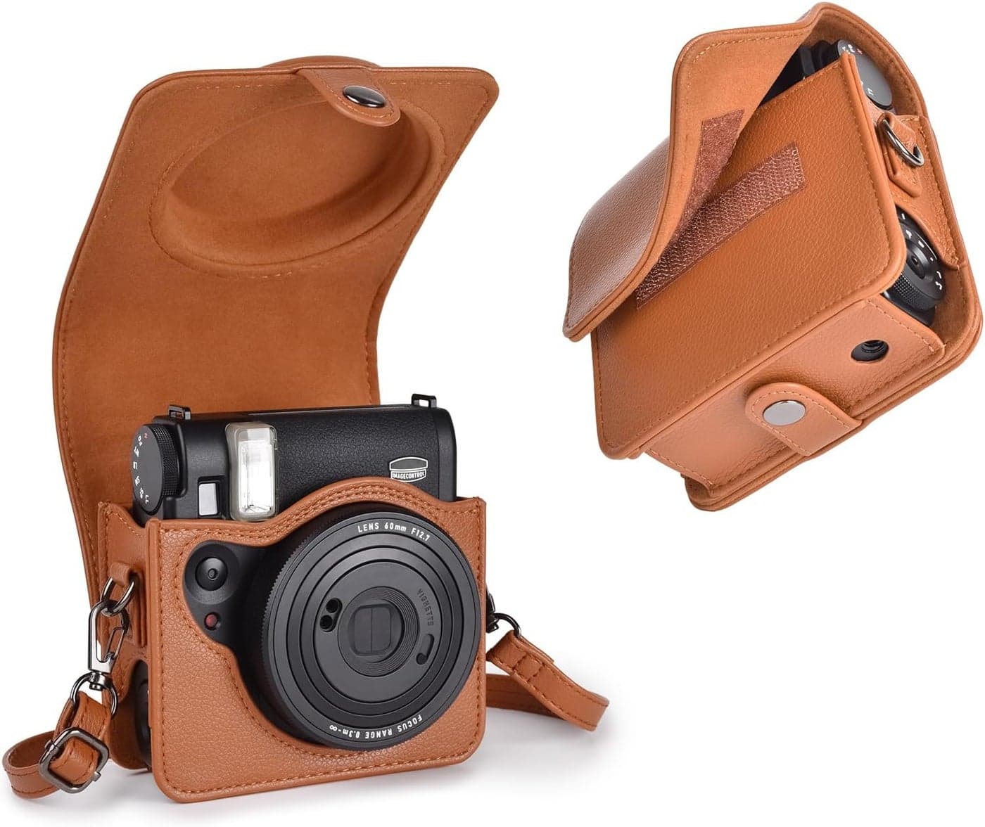 Rieibi Camera Case for Instax Mini 99 PU Leather Protective Case for Fujifilm Instax Mini 99 Instant Camera Removable Case with Shoulder Strap Velcro fastener brown