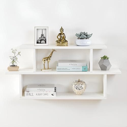 FURNEASER Midely Modern Engineered Wood Wall Shelf for Living & Bedroom | Decorative Floating Wall Mounted Rack for Storage & Home Décor | Display Bookshelf, Showpiece (31x6x16) (White)