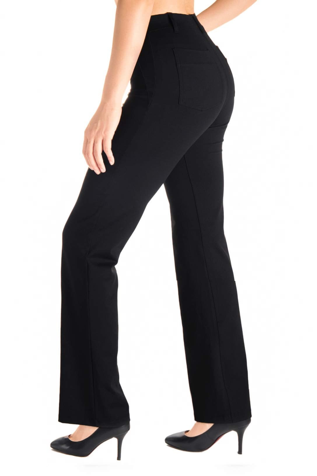 YogipaceBelt LoopsWomens Flare Yoga Dress Pants Work Slacks TrousersBack Pockets31BlackSize XL