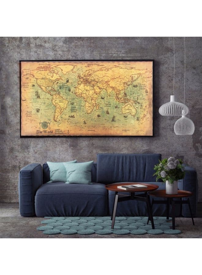 Nautical Ocean Sea World Map Printed Sticker Yellow/Green/Black 100x50cm