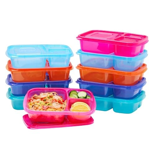 Bentgo Easyboxes Original Stackable Lunch Boxes Reusable 3Compartment Food Containers for Kids and Adults Bento Lunch Box for Meal Prep School Work BPA Free Set of 10 Jewel Brights