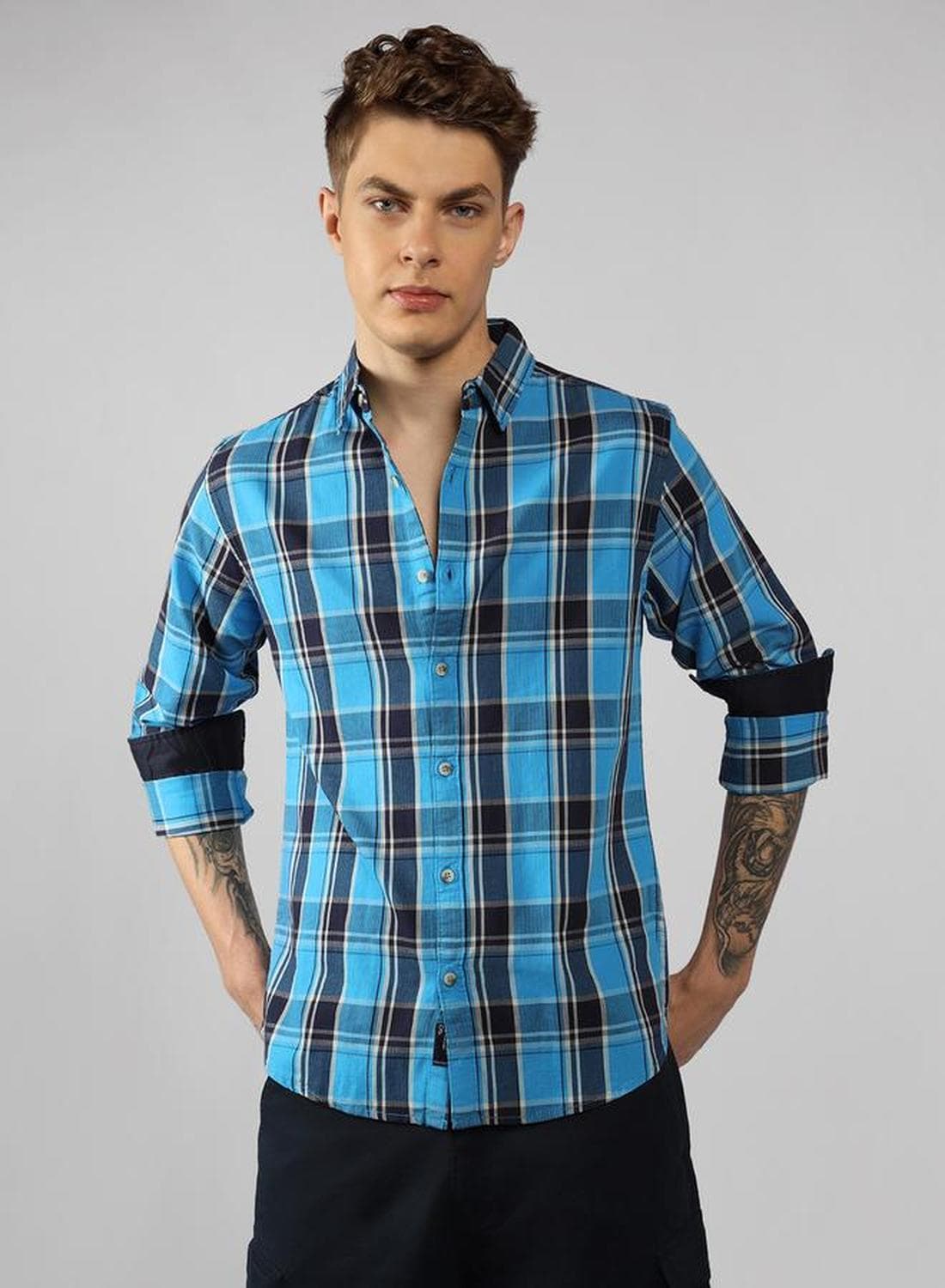 Men's Multicoloured 100% Cotton Checkered Button Down Shirt