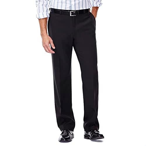 Haggar mens Eclo Stria Expandable-waist Plain-front dress pants, Black, 42W x 32L US