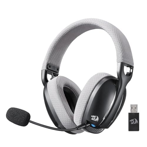 Redragon H878 3-Mode Wireless Blue Lighting Gaming Headset - Lightweight - 7.1 Surround Sound - 40MM Drivers - Detachable Microphone - Multi Platforms for PC, PS5/4/3, Switch, Mobile, Black&Gray
