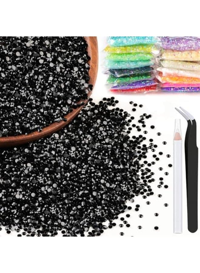 5000pcs 3mm Resin Rhinestones Bulk Black Flatback Round Jelly Rhinestones Bedazzling Non Hotfix Crystal Gems Large Quantity Wholesale for DIY Crafts Clothes Bottles Tumblers Face Makeup Manicure
