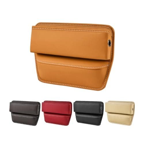 Kewucn Car Seat Gap Organizer, Adjustable Leather Front Seat Gap Filler Storage Box, Multifunctional Auto Console Side Pocket Organizer for Phone Glasses Key Card, Car Accessories (Khaki)