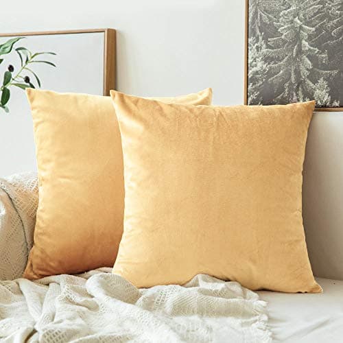 Khooti Fabric Velvet Cushion Cover | Wheat, 16x16 Inch - Pack of 3 | Solid Plain Soft & Smooth, Decorative Cushion Covers for Living Room, Bedroom, Couches, Chairs, Sofas, Beds & Home Decor