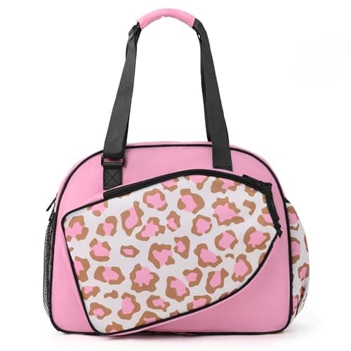 Boulder Bee Pickleball Bags Leopard Print PickleBall Tote Bag for Women Womens HandShoulder Gym Bag w Water Bottle Holder With RacquetPaddle Holder Pink leopard