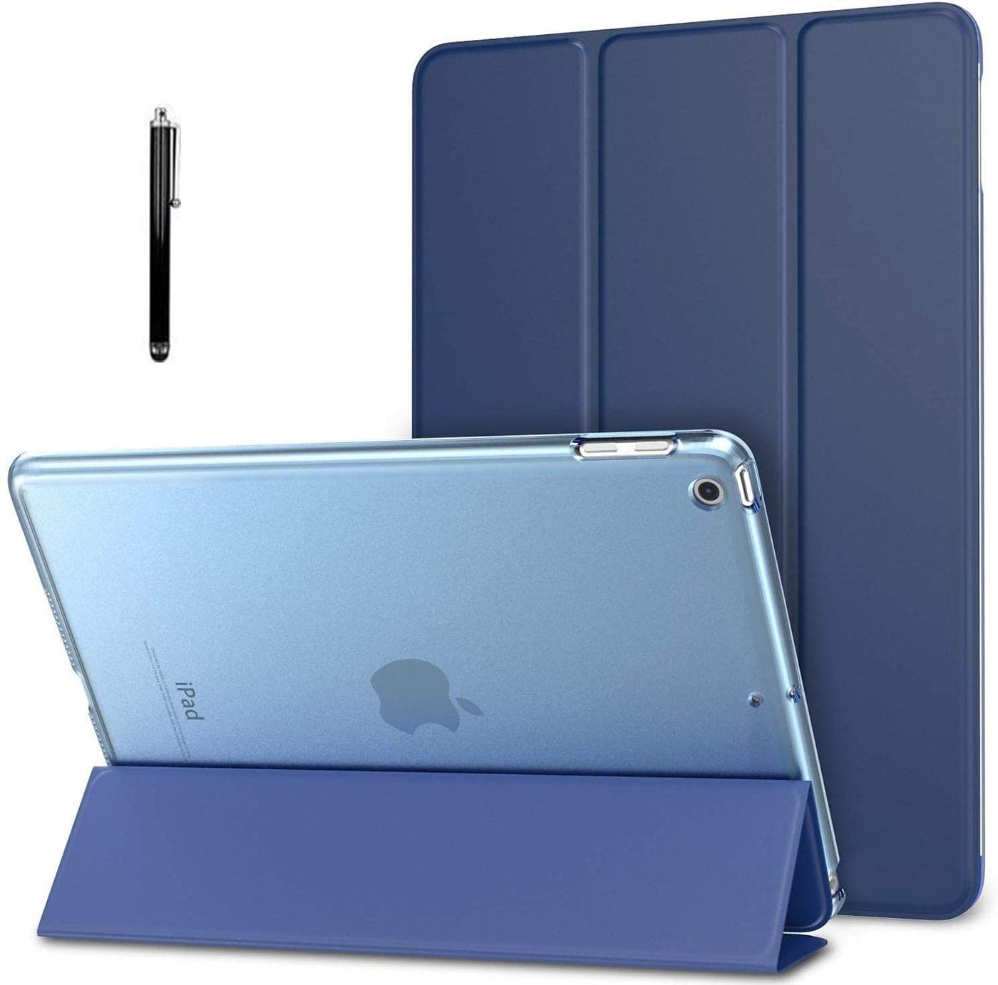 ProElite Smart Flip Case Cover for Apple iPad 9.7 inch 5th/6th Gen Air 1 Air 2 A1822 A1823 A1893 A1954 with Stylus Pen, Transparent Back, Dark Blue