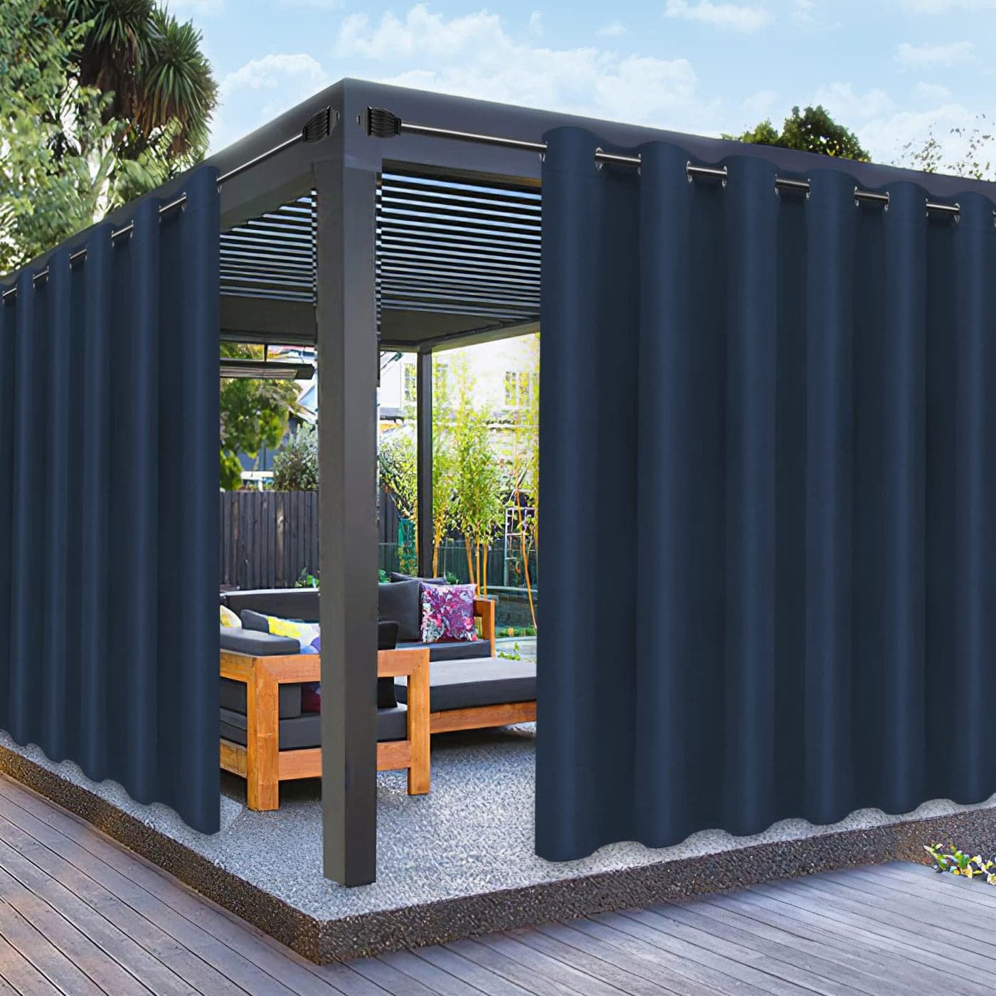 PureFit Outdoor Curtains for Patio Waterproof Weatherproof UV Resistant Outside Curtains for Gazebo Front Porch Pergola Sun Blocking Privacy Curtain 100W x 108L inch 1 Panel Navy Blue