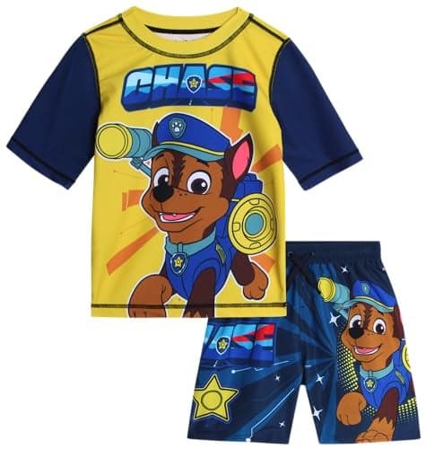 Nickelodeon Paw Patrol Boys Rash Guard Set 2 Piece Chase Marshall TMNT UPF50 Swim Shirt Swim Trunks for Toddler Big Kid Size 3T Chase YellowNavy