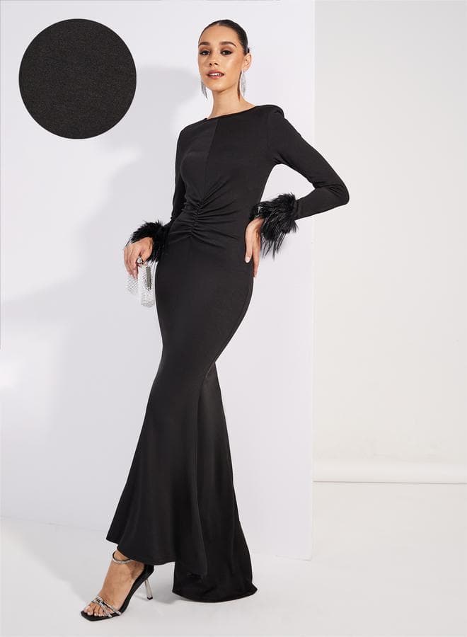 Fur Cuff Gown Dress