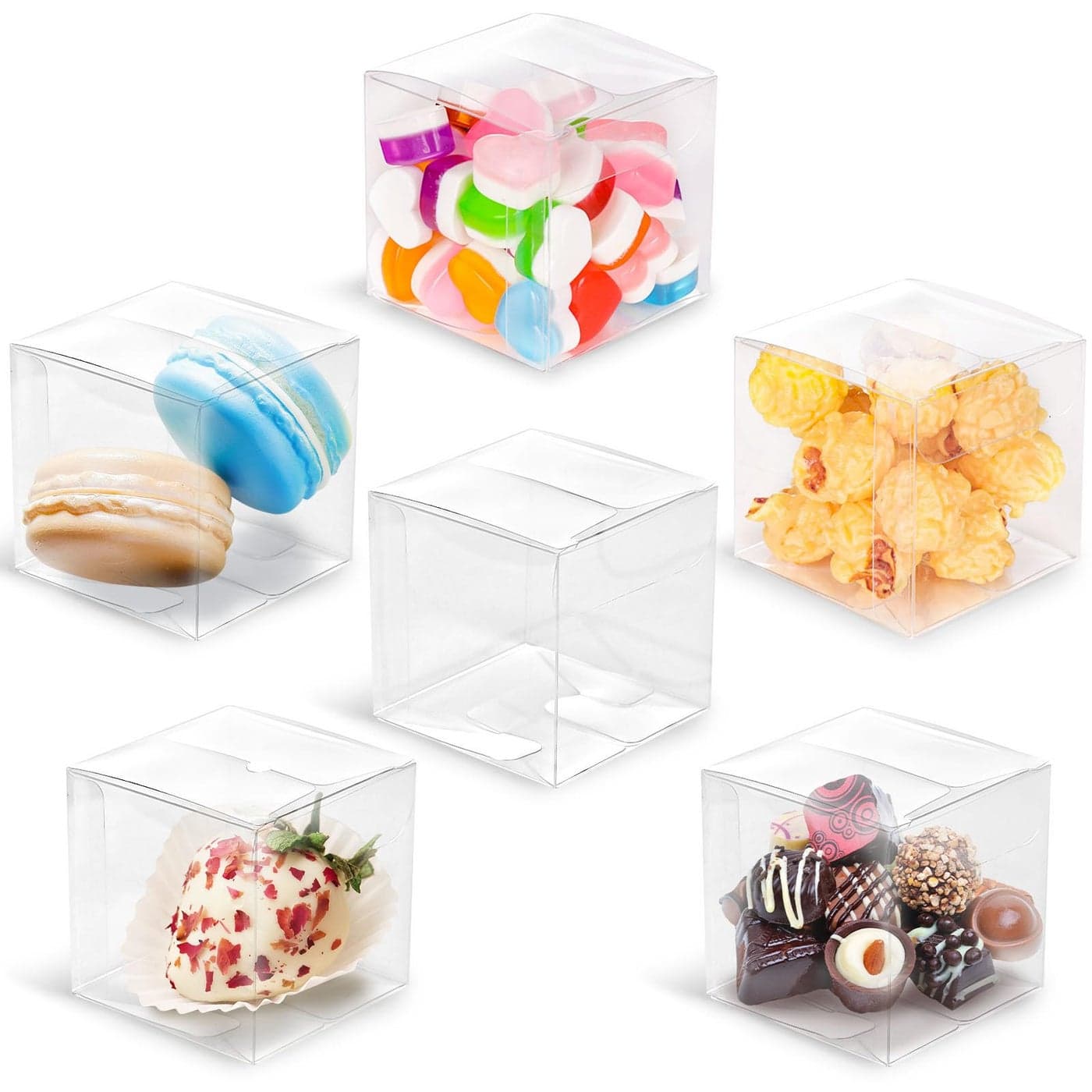 VGOODALL 100PCS Clear Favor Boxes2 x 2 x 2 inches Small Candy Containers Transparent Gift Boxes for WeddingBaby ShowerParty Treats