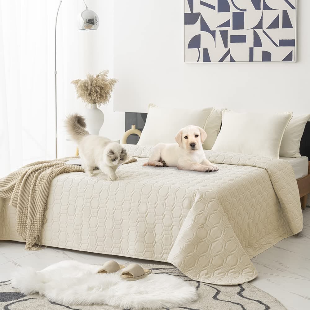 Tcksstex Waterproof and AntiSlip Dog Bed Cover and Pet Blanket Sofa Pet Bed Mat car Incontinence Mattress Protectors Furniture Couch Cover for Most Cats Dogs Pets82x102Ivory