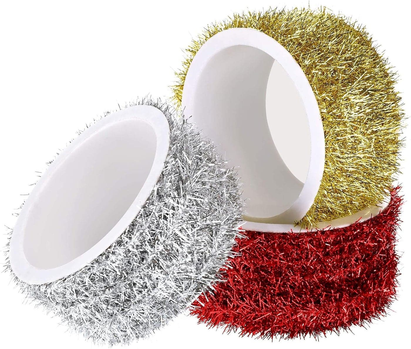 eBoot 36 Yards 3 Color Mini Christmas Tree Tinsel Ribbon Decor Gold Silver Red Thin Glitter Twist Wire Garland Metallic Twist Tinsel DIY Christmas Tree Birthday Holiday Party Wedding