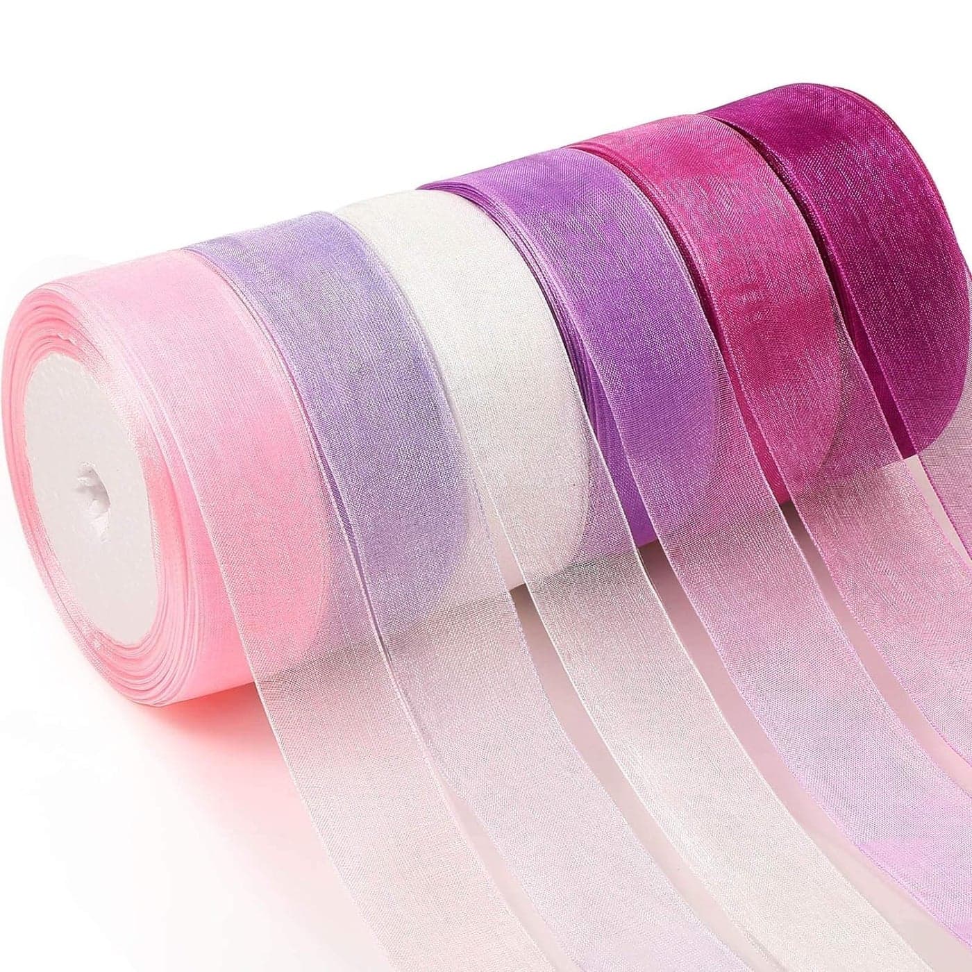 Bluedeal BellsWhistles 6 Rolls Sheer Chiffon Ribbon Organza Satin Ribbon for Wrapping Decorating ValentineS Day Wedding Birthday Bouquet Garland 25 Yard Each RollPurple Series