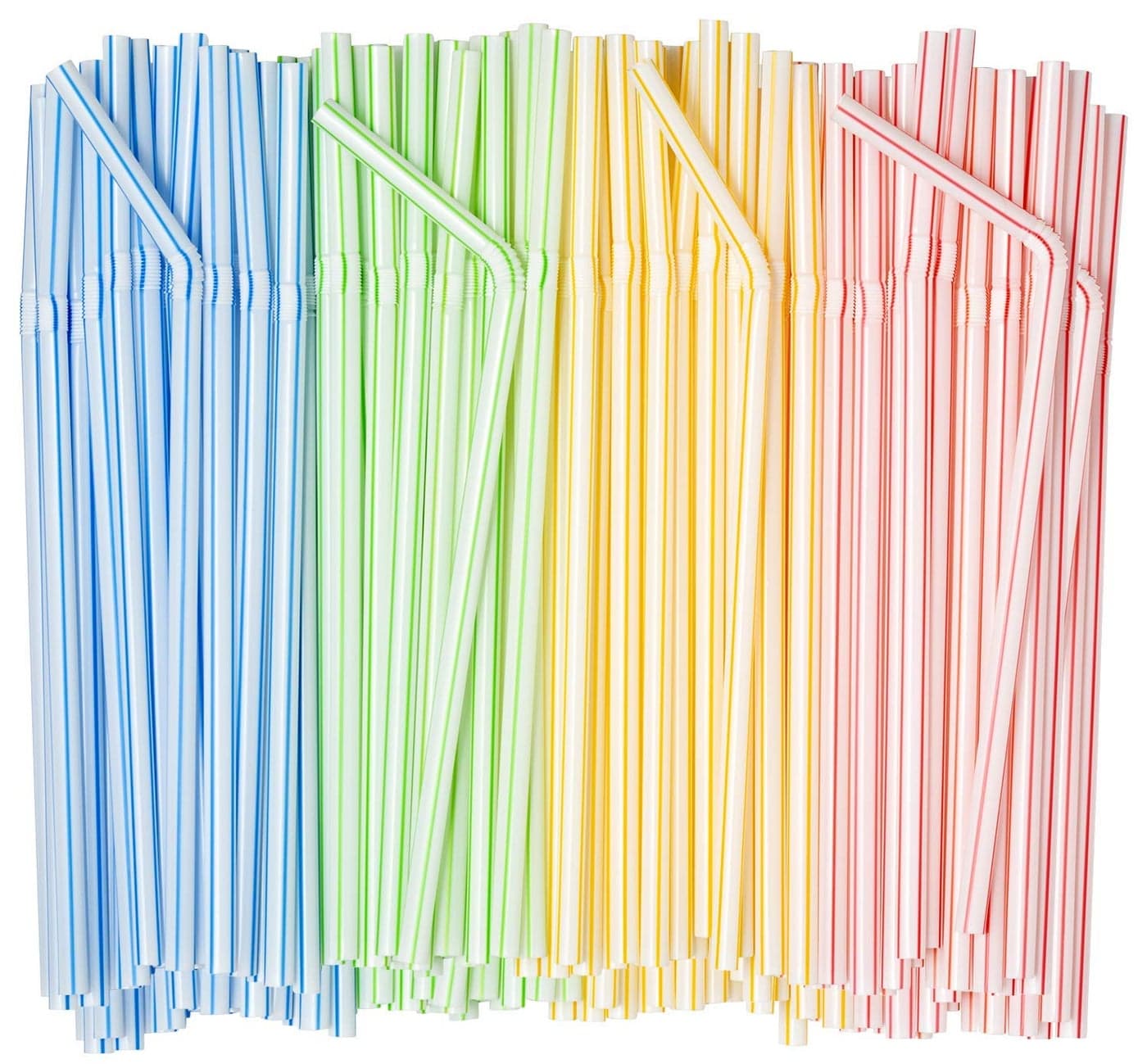 Comfy Package 500 Pack 775 High Flexible Plastic Straws Disposable Drinking Straws Striped Assorted Colors