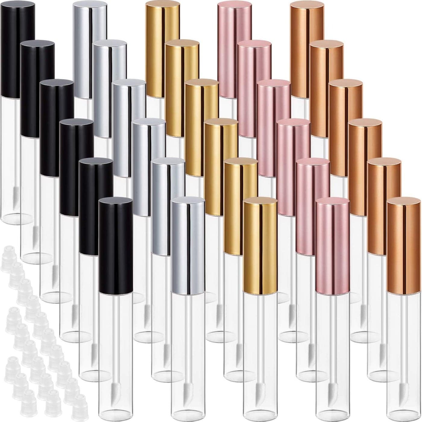 30 Piece Lip Gloss Tube 10 ml Empty Refillable Lip Balm Bottle Clear Plastic Gloss Container Reusable Lipstick Bottle with Rubber Insert for Lipstick(10 ml,Assorted Colors)