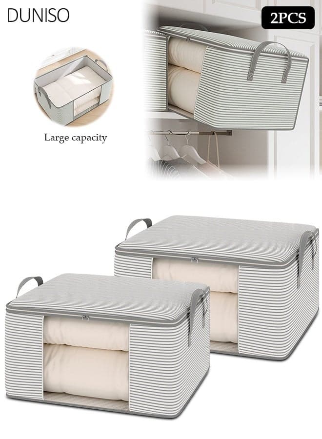 2 Pcs Large Capacity Visible Storage Bags, Foldable Waterproof Clothing Storage Bags Organizer with Reinforced Handle Thick Fabric for Comforters, Clothes, Blankets, Bedding,60*40*30cm