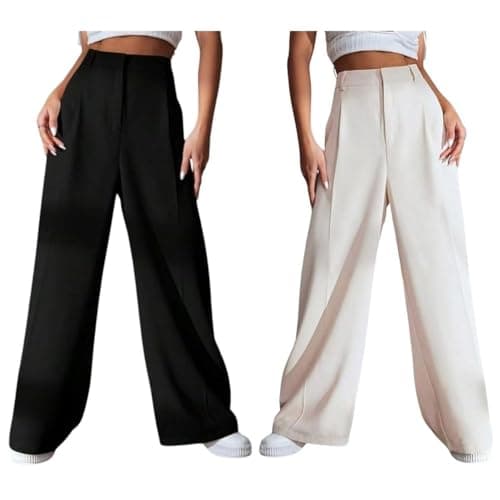GRECIILOOKS High Waist Trousers for Women – Flared Korean Style Formal Pants | Elegant Workwear for Office, College & Events (Available in Plus Size and Combo Pack of 2)