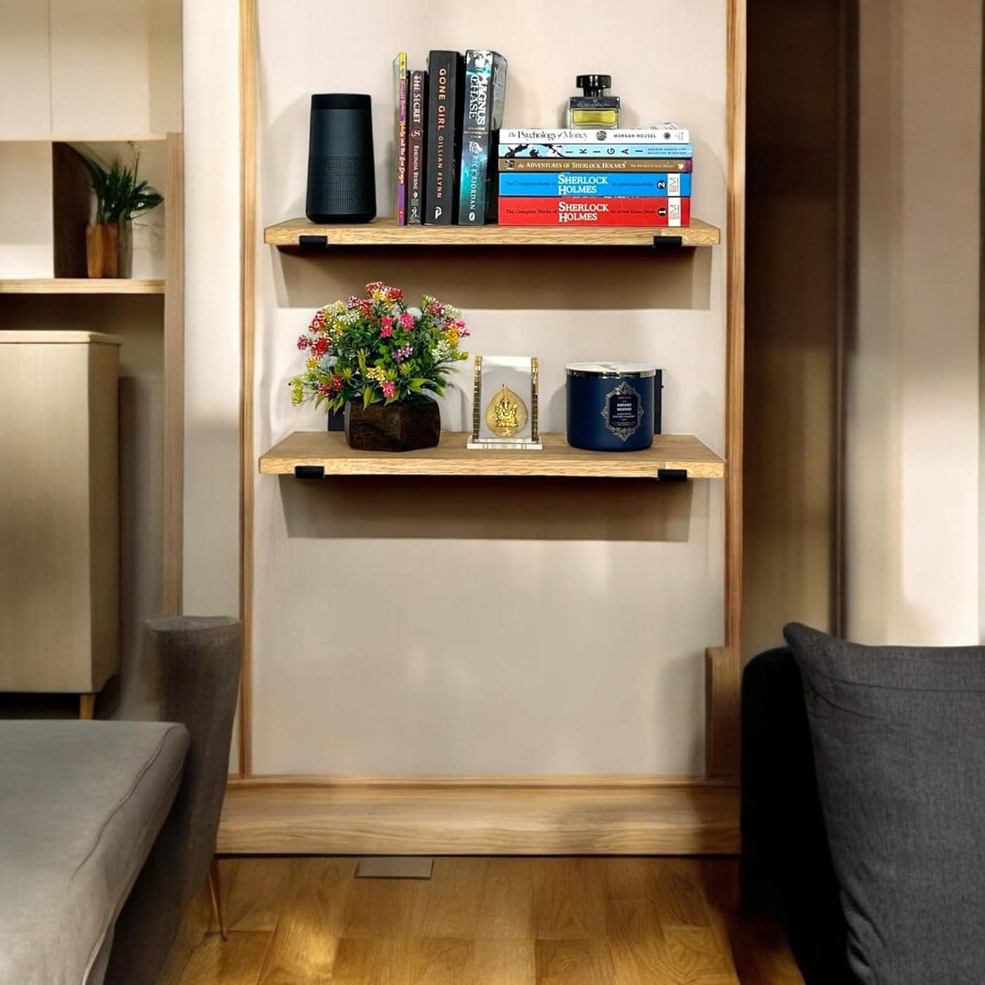 Heartily Wall Mounted Bracket Shelf for Living Room Wall Shelves Heavy Duty Wall Shelf for Home Set of 2 Wall Shelf for Home
