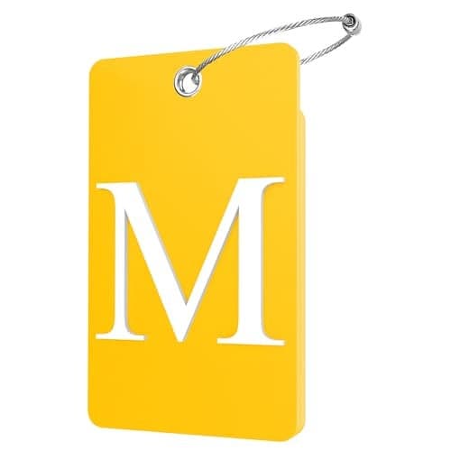 Gostwo 2 Pack Luggage Tags for Suitcases, 26 Initial Letter Travel Luggage Baggage Identification Labels ID Tag Fully Bendable Tags with Stainless Steel Loop (Yellow) (Letter M)