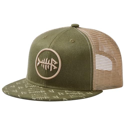 BASSDASH Flat Brim Trucker Cap Adjustable Snapback Hat Mesh Back for Men Women