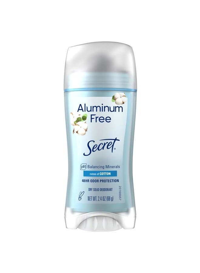 Aluminum Free Deodorant for Women, 48hr Odor Protection, Free of Parabens Dyes Talc & Baking Soda, PH Balancing Minerals, Dry Solid, Cotton Scent, 2.4 oz