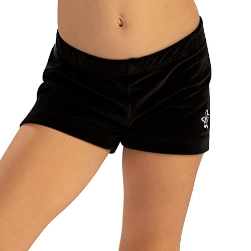 GK Stars Girl's Active Shorts | Velvet Stretch Bottoms for Gymnastics and Dance (CM, Black)