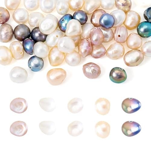 BB Beadthoven 50pcs 5 Colors Pearl Beads for Jewelry Making 5-6mm Natural Freshwater Cultured Pearls Loose Gemstone Beads for Bracelet Necklace Crafts Holes 0.5mm