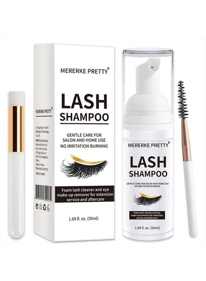 Eyelash Extension Shampoo 50 ml + Brush - Eyelid Foaming Cleanser - Sensitive Paraben & Sulfate Free - Eyelash Wash and Lash Bath for Extensions - Salon Use and Home Care