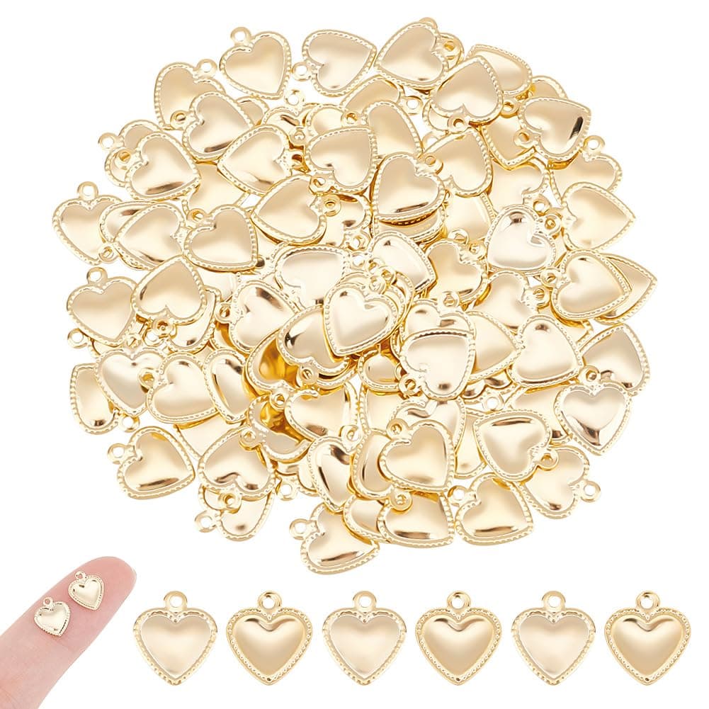UNICRAFTALE About 100pcs Golden Puffy Small Heart Charms Stainless Steel Pendants 1mm Hole Heart Love Charms for DIY Necklace Bracelet Earring Jewelry Making 10x8x08mm