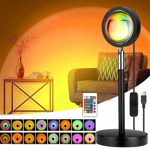 GIGAWATTS Sunset Lamp 16 Colour Changing Projection Lamps 360° Rotation Romantic Sunlight Rainbow Night Light for Bedroom Party Photography Adults Children with Remote (Pack of 1, Multicolor)