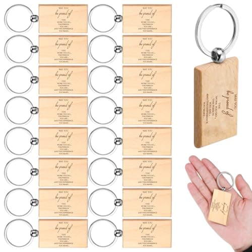 Unittype 30 Pcs Inspirational Wooden Keychains Employee Appreciation Gifts Bulk for Volunteer Teacher Nurse Team Coworker(Proud Rectangle)